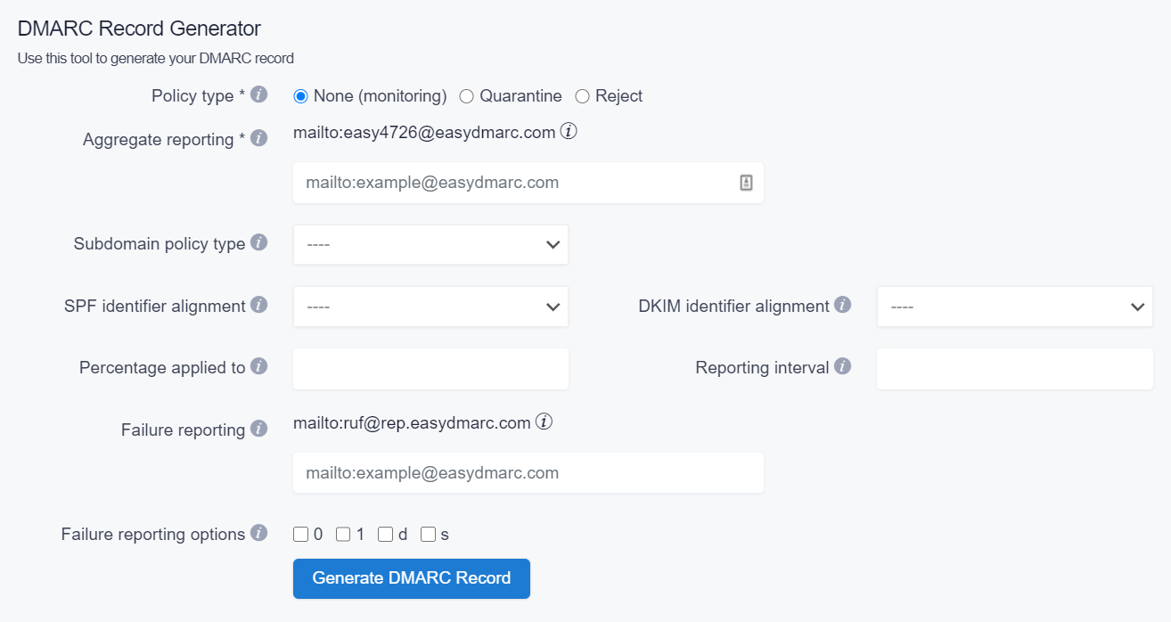Создать запись DMARC
