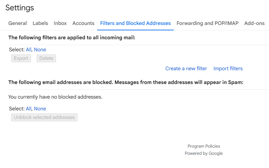 Create an Email Filter from Gmail Settings