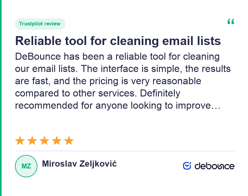 DeBounce Rezension von Miroslav Zeljković auf Trustpilot