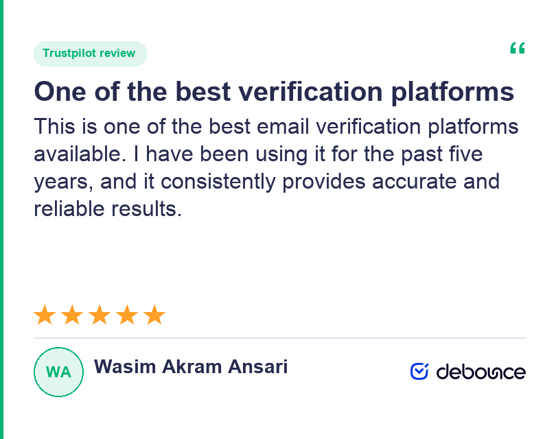 DeBounce Rezension von Wasim Akram Ansari auf Trustpilot